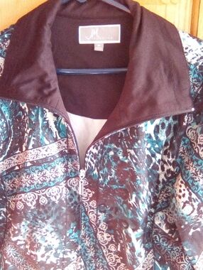 JM Collection Teal and Brown Printed Zip Jacket